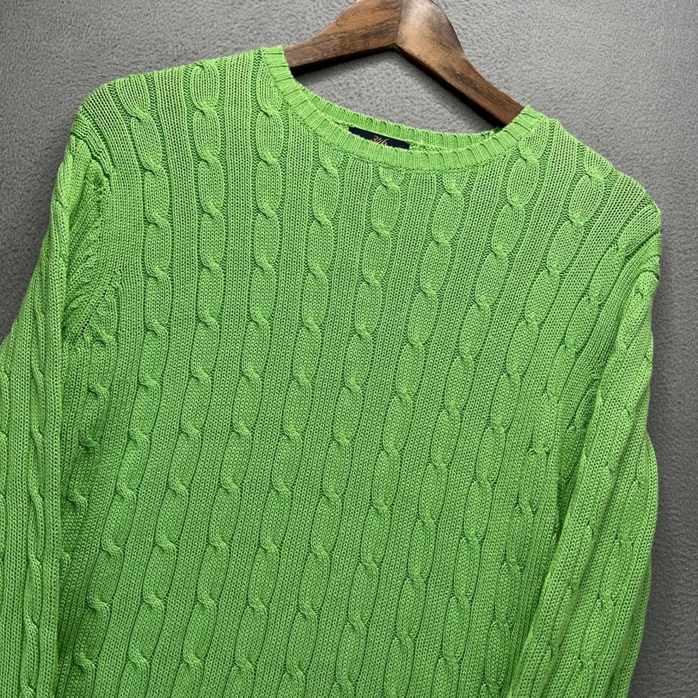 Brooks Brothers 346 Cable Knit Sweater Womens L Green Cotton Classic Preppy